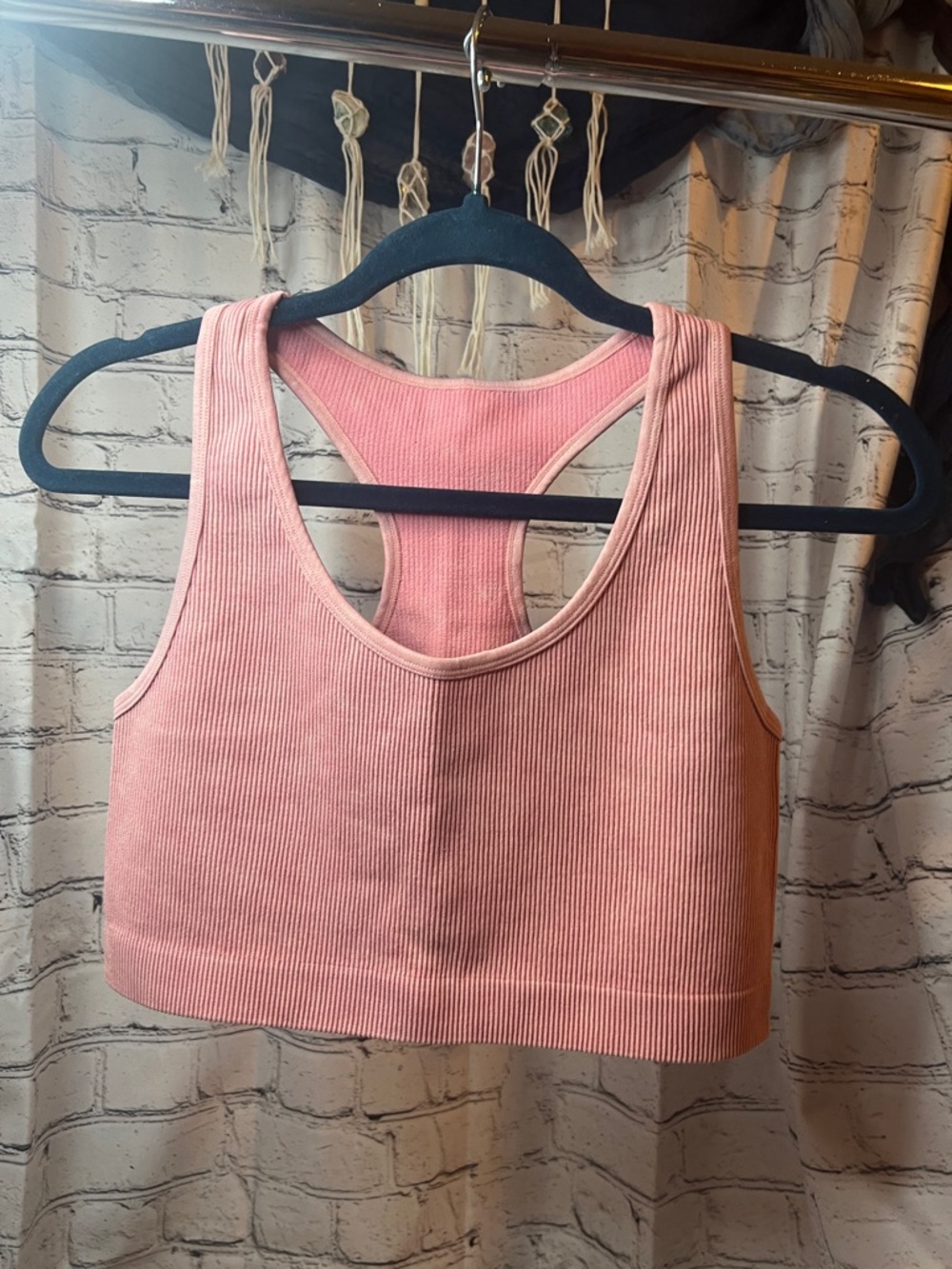 Mono B Blush Ribbed Racerback Crop Tank